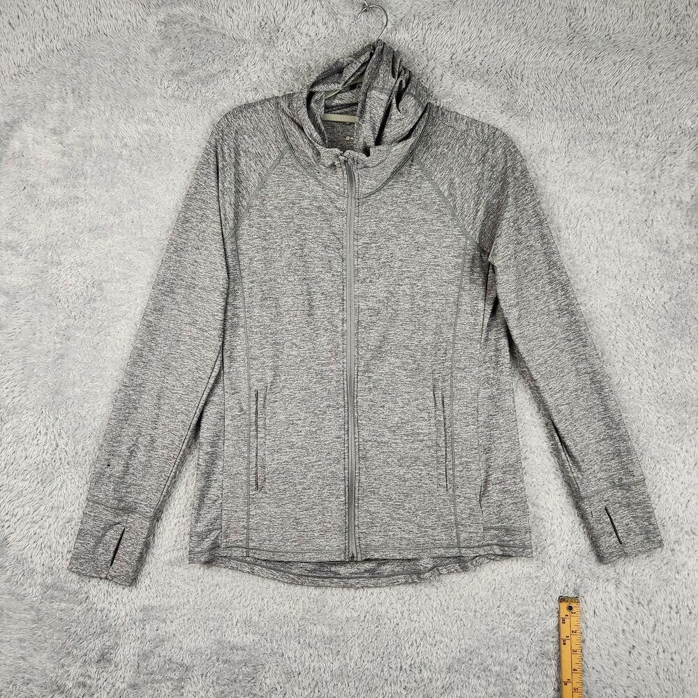 Athleta Pacifica Illume Jacket Womens Small Gray Hooded Full Zip UPF Thumbholes